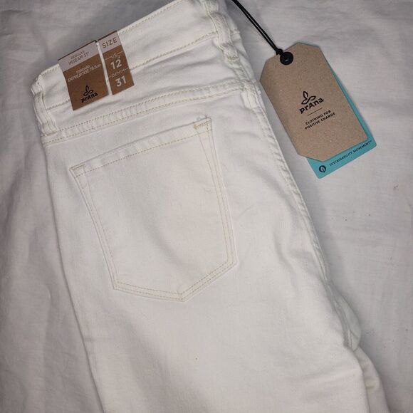 NWT prAna Jeans Womens White Sienna Fitted Stretch 5 Pocket Size 12 New - Picture 2 of 9